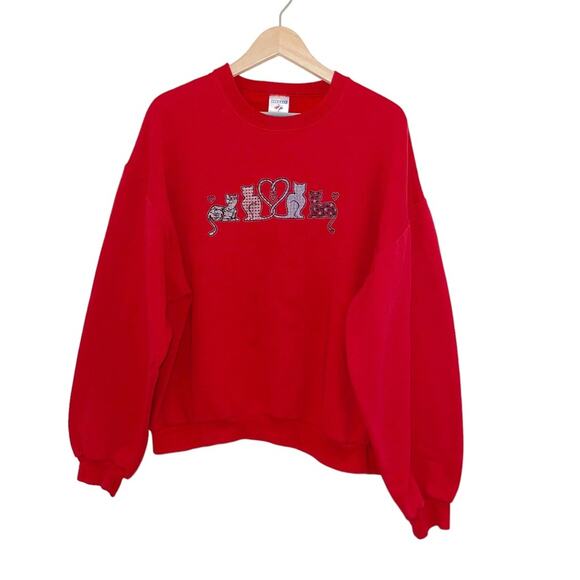 VTG Cat Lover Graphic Red Sweatshirt - Picture 1 of 4